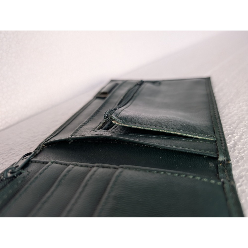 Vintage Tandem Bags Dark Green Leather Wallet Clutch Crest Embossed 05G - Picture 10 of 13